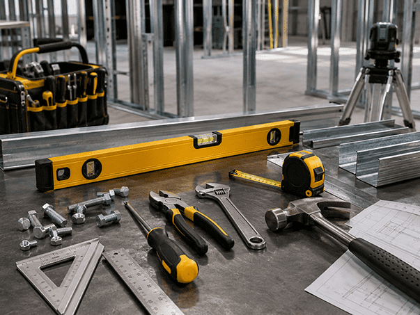 Engineering tools in use on a construction site