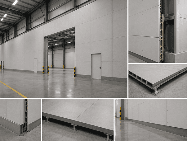 High-strength structural panels installed in an industrial facility showing wall and floor applications