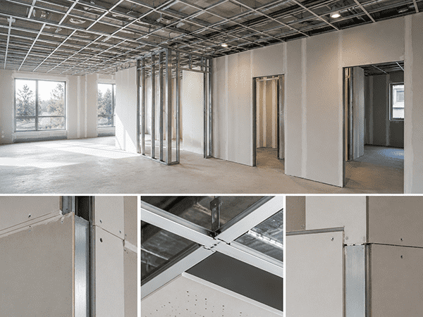 Wall and ceiling board system installation in a commercial building