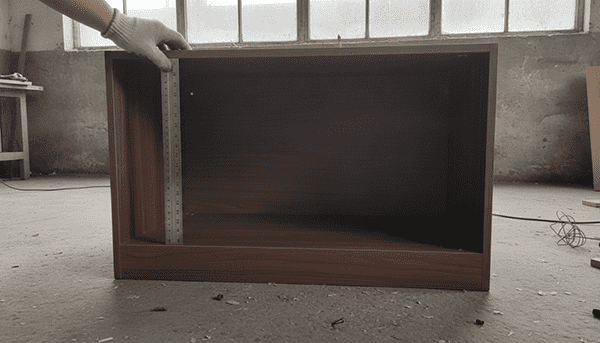 A diagram showing how to measure the internal clear width, depth, and height of a kitchen cabinet for a pull-out basket.