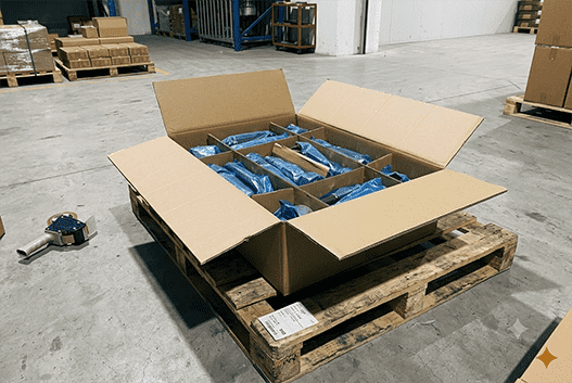 A well-packed export carton of tools, showing moisture-resistant liners and protective inner packaging.