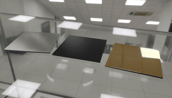 Stainless Steel Sink Finishes: Brushed, PVD, and Polished A gallery of sink finish swatches, showing brushed satin, matte black PVD, and polished gold PVD finishes side-by-side.