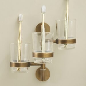 MKH Antique Brass Wall-Mounted Rotating Toothbrush and Cup Holder for Luxury Bathroom