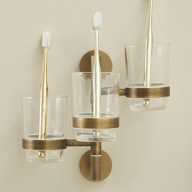 MKH Antique Brass Wall-Mounted Rotating Toothbrush and Cup Holder for Luxury Bathroom