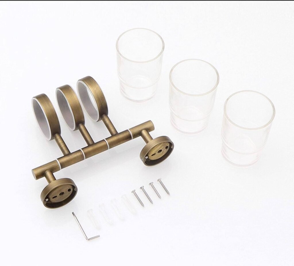 MKH Antique Brass Wall-Mounted Rotating Toothbrush and Cup Holder for Luxury Bathroom