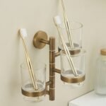 MKH Antique Brass Wall-Mounted Rotating Toothbrush and Cup Holder for Luxury Bathroom