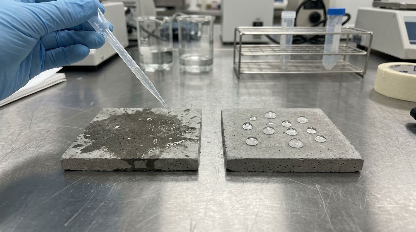 A diagram comparing two chemical structures, one showing moisture clinging to a chloride-based molecule and the other showing moisture being repelled by a sulfate-based one.
