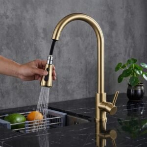 Eco-Friendly 304 Stainless Steel Pull Out Adjustable Extendable Kitchen Water Faucet