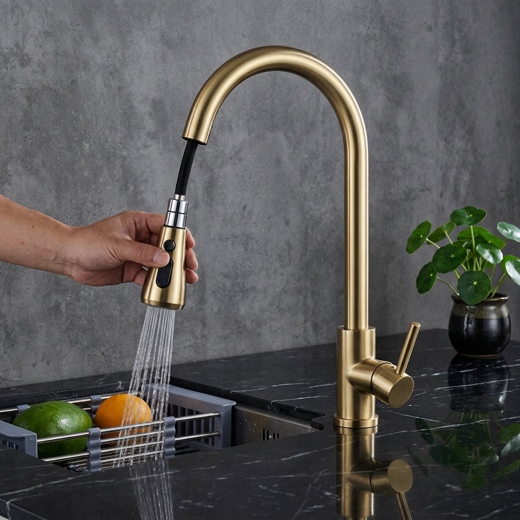 Eco-Friendly 304 Stainless Steel Pull Out Adjustable Extendable Kitchen Water Faucet